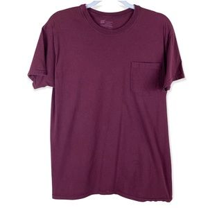 Hanes Burgundy Crewneck Pocket Short Sleeve Basic T-Shirt